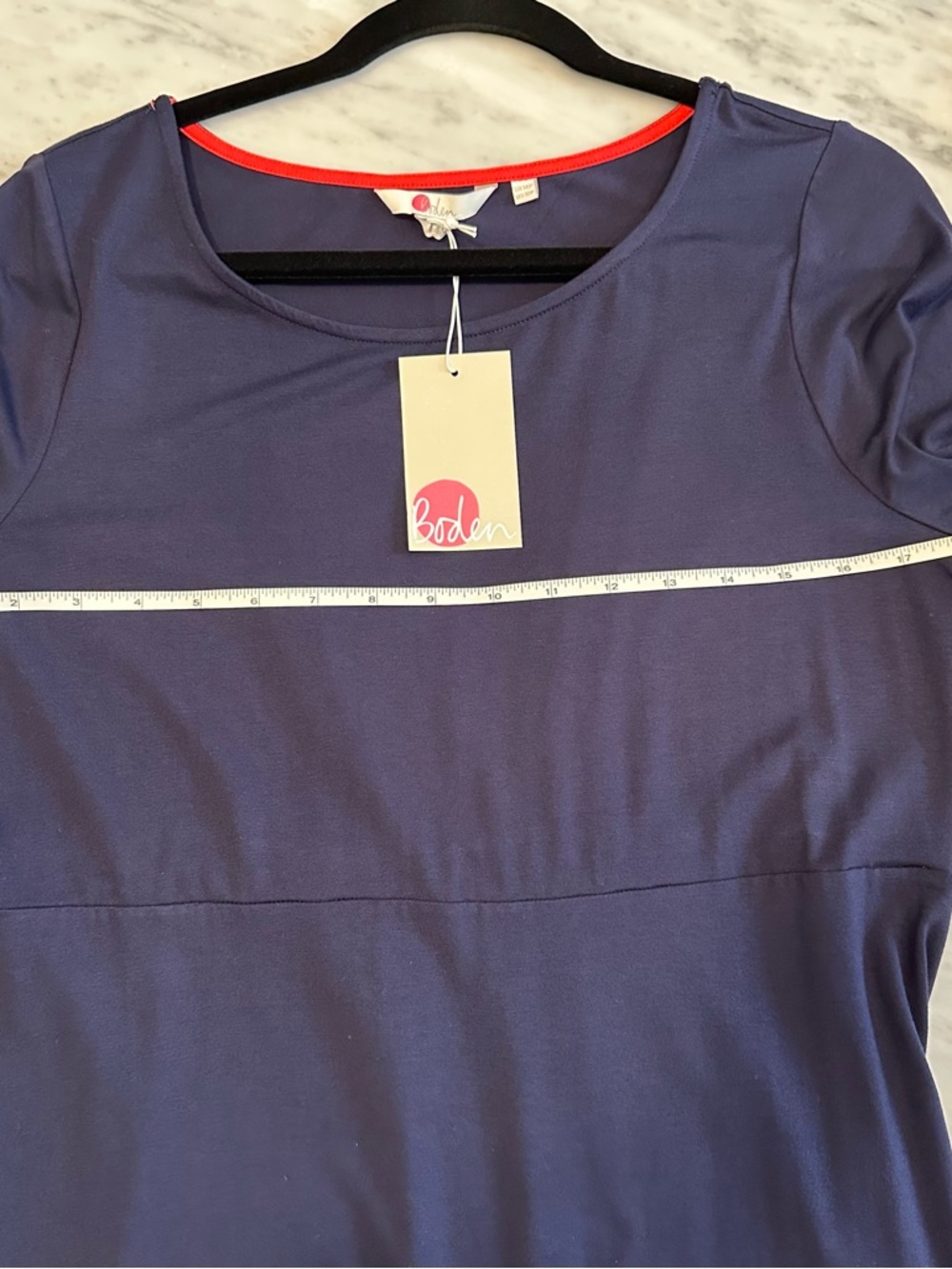 Boden Navy Long Sleeve Dress with Red Neckline Trim - Picture 5 of 7